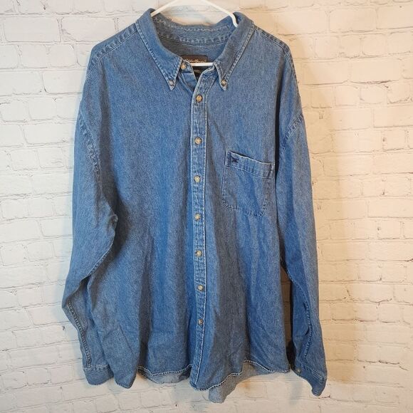 Men's Eddie Bauer longsleeve denim button-down shirt, size 3XLT - Picture 1 of 3
